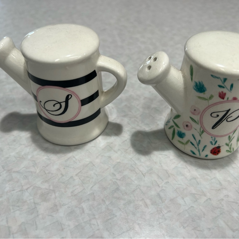 Floral and Striped Watering Can Salt and Pepper Shakers